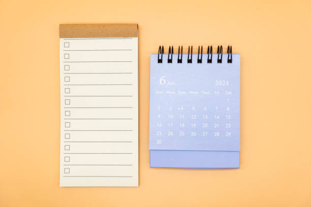 istock Blank to do list for text with checkbox and Simple desk calendar on JUNE 2024. Empty Check list. Copy Space. isolated background. To do list in June 2024. 2085337227