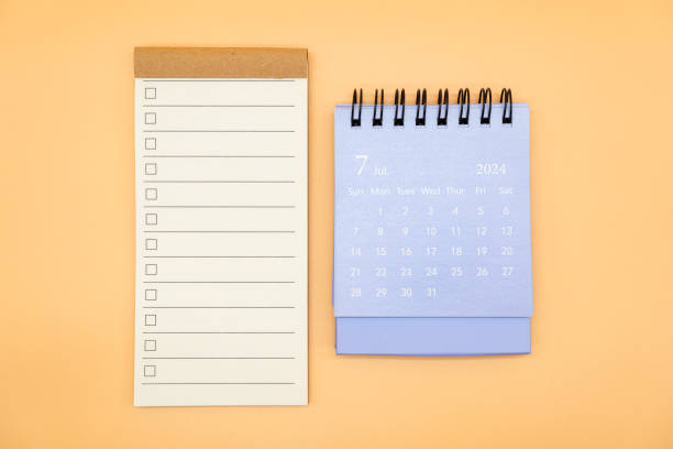 istock Blank to do list for text with checkbox and Simple desk calendar on JULY 2024. Empty Check list. Copy Space. isolated background. To do list in July 2024. 2085337229