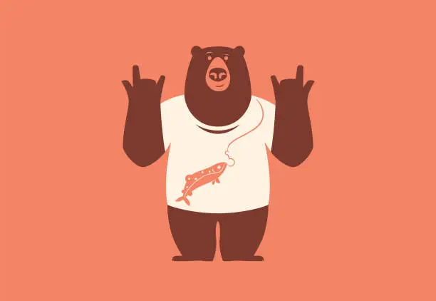 Vector illustration of bear cheering in beige t-shirt