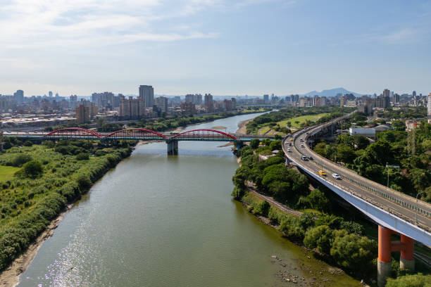 istock pipe bridge over the Xindian river at Taipei 2085367849