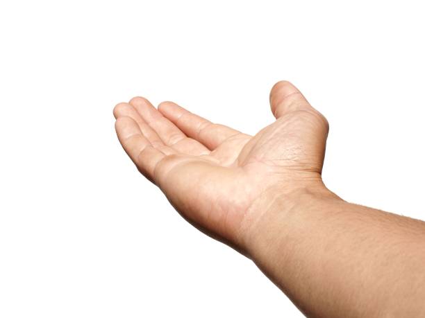 istock Male hands open and stretched forward on business concept isolated on white background. 2085412992