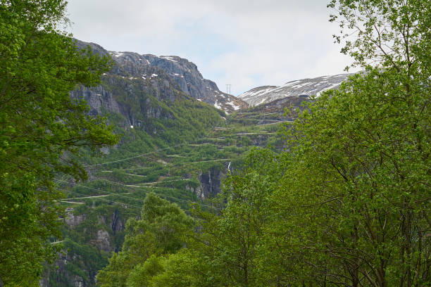 istock winding mountain road with many switchbacks and hairpins. 2085435515