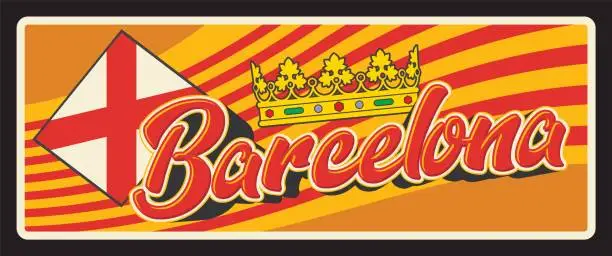 Vector illustration of Spain Barcelona spanish city retro travel plate