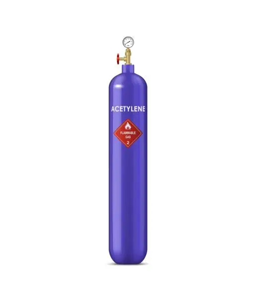 Vector illustration of Realistic acetylene gas cylinder, compressed gas