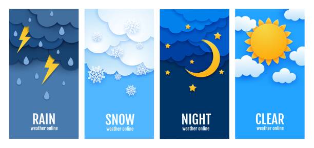 天気予報カットバナー、雨、太陽、雪、雲 - spring clear sky night summer点のイラスト素材／クリップアート素材／マンガ素材／アイコン素材