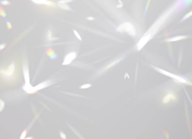 Prism light overlay, crystal diamond rainbow shine Prism light overlay, crystal diamond shine of rainbow light with flares, vector effect background. Prism light glares or lens flare spectrum of gem glass refraction and sun light shiny dispersion transparent prism stock illustrations