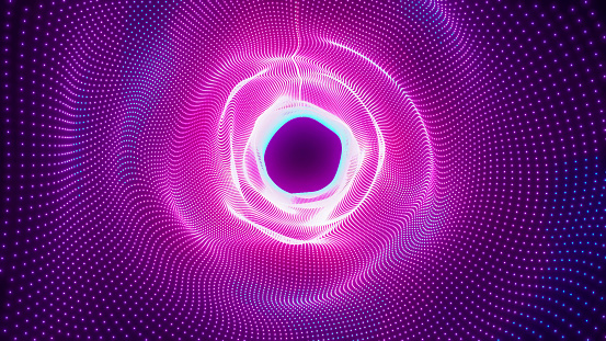 Purple energy magic hi-tech light digital tunnel frame made of futuristic energy lines. Abstract background.