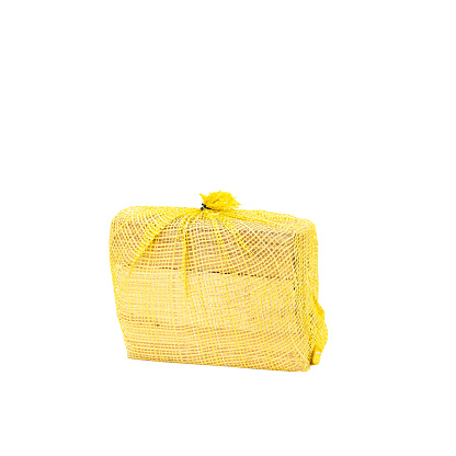 One bundle of firewood in a yellow mesh on a white background.