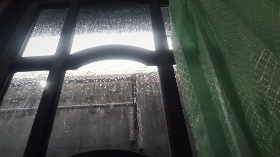 View of rain drops on the window glass