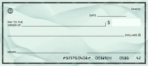 ilustraciones, imágenes clip art, dibujos animados e iconos de stock de cheque bancario en blanco. plantilla vectorial de cheque de chequera - cheque
