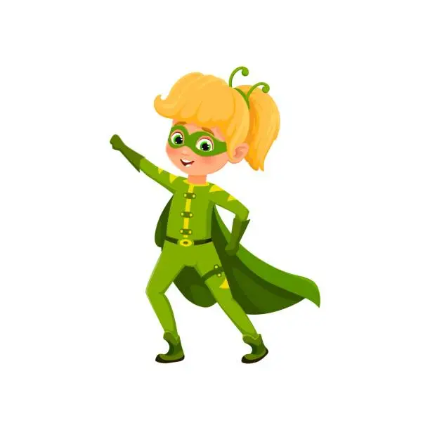 Vector illustration of Cartoon cute girl superhero, radiates confidence