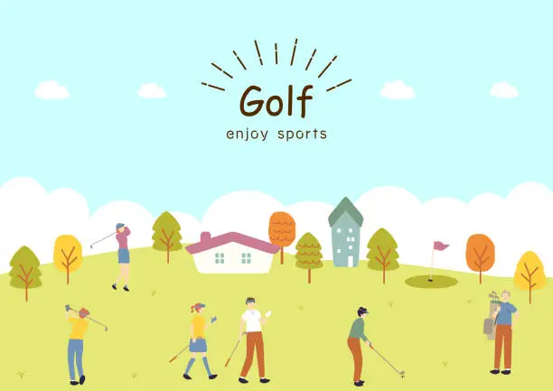 Vector illustration of The illustration of people enjoying golf