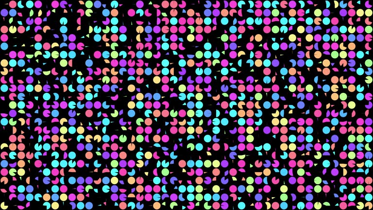 animation of random colorize circles pattern on black background