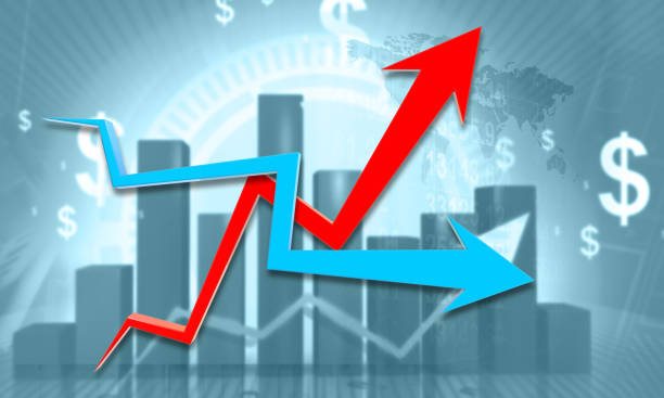 istock Upward and downward arrow on stock market graph 2085536366