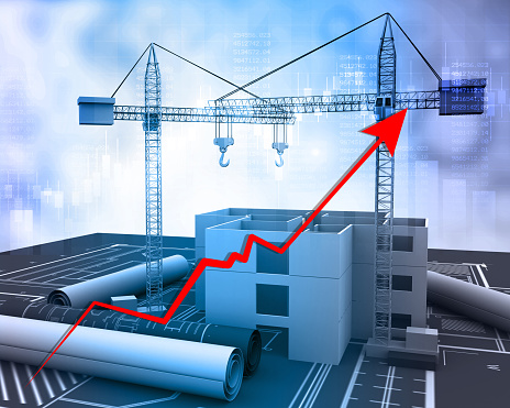 Building construction business growth. 3d illustration