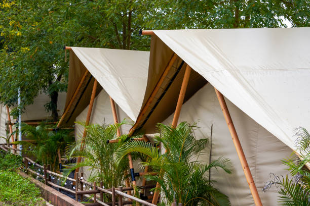 Tent camping in a scenic valley