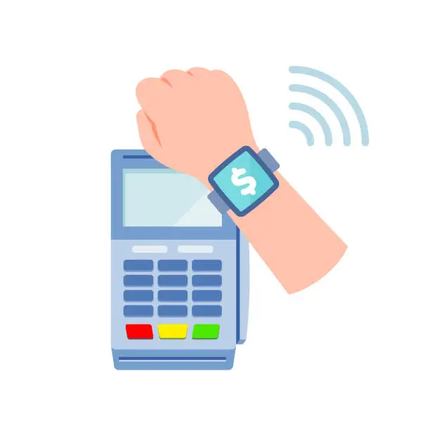 Vector illustration of Smartwatch payment multi-IC reader contactless