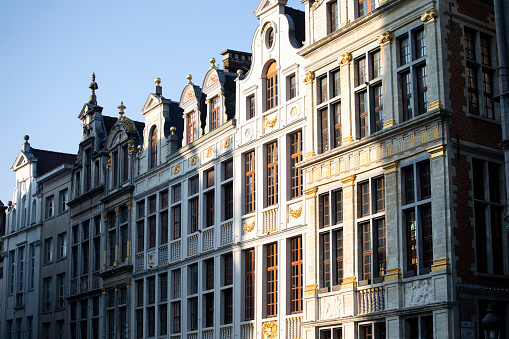 close up of old buildings in Brussels