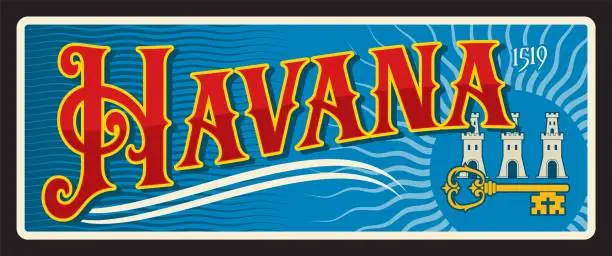 Vector illustration of Havana city travel sticker plate