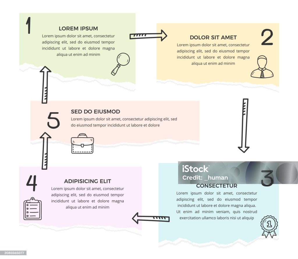 Note Infrographic Infographic Template With 5 Elements With Paper Notes Stock ...