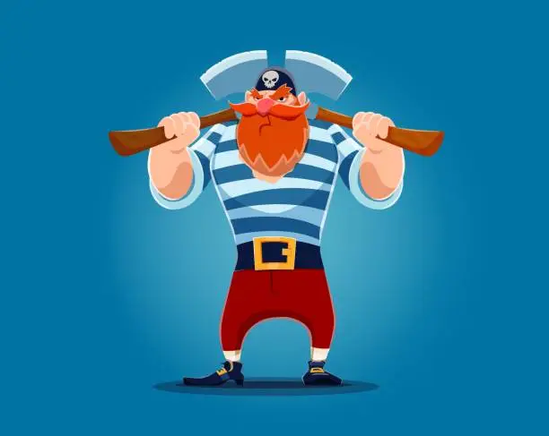 Vector illustration of Cartoon sailor pirate character with crossed axes