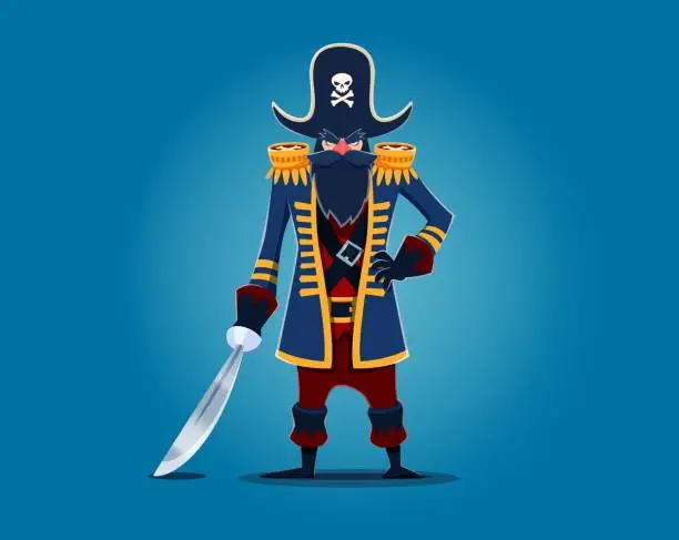Vector illustration of Cartoon pirate captain character in tricorn hat
