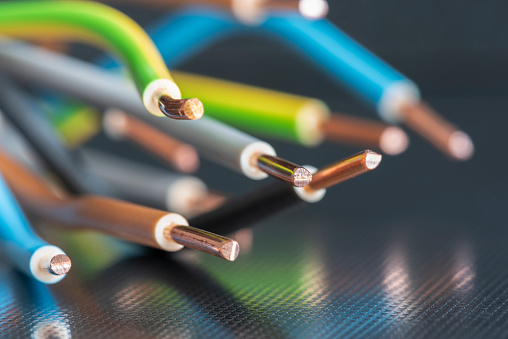 Electrical copper cable wire used to electic installation close-up