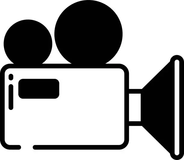 Vector illustration of video camera glyph and line vector illustration