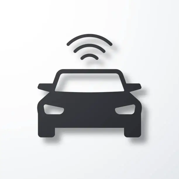 Vector illustration of Connected car. Icon with shadow on white background