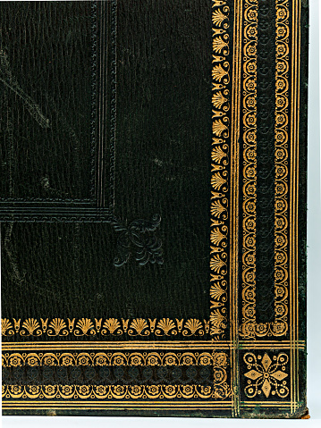 Turin, Piedmont, Italy - July 10, 2012: Old leather-bound book (detail of the gilded cover).