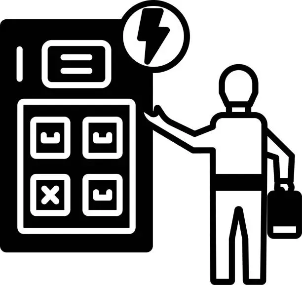 Vector illustration of Battery station  glyph and line vector illustration