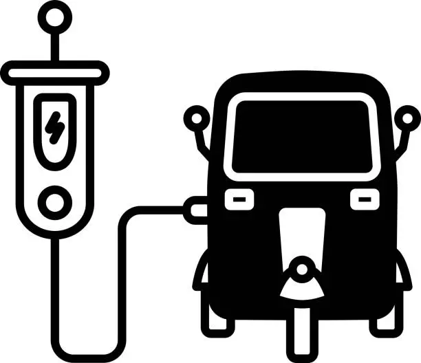 Vector illustration of Electric Auto glyph and line vector illustration