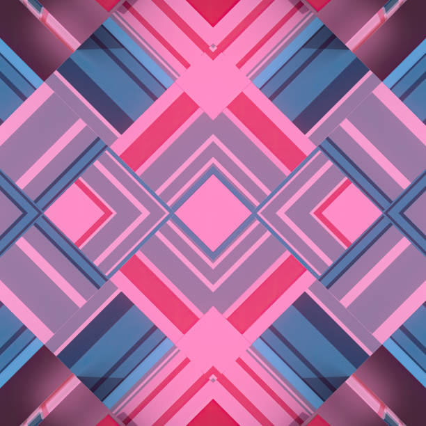 3d rendering digital illustration of kaleidoscopic pink and blue checkered Art Deco pattern. Abstract background. Creative concept design