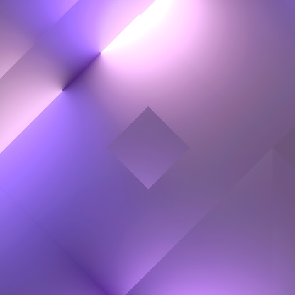 Digital illustration in geometric abstract style. Neon light sources create a sense of depth and perspective. 3d rendering