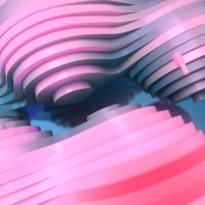 Colorful abstract 3d rendering digital illustration combining pink and blue hues to create a visually striking pattern. Dynamic composition. Modern and contemporary style.