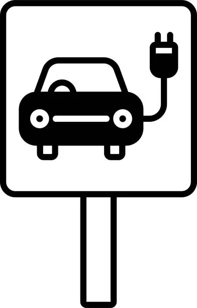 Vector illustration of EV station board glyph and line vector illustration