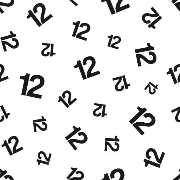 Vector illustration of 12 - Number Twelve. Seamless pattern. Icons on white background