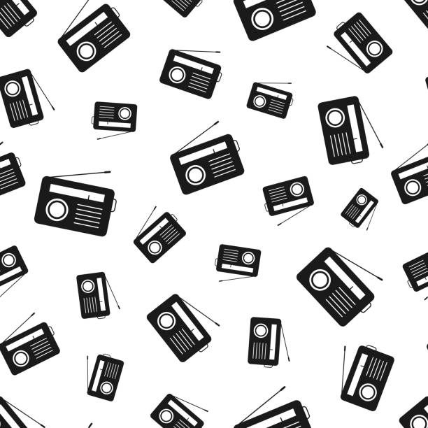 Radio. Seamless pattern. Icons on white background Seamless pattern with a icon of "Radio". Black icon isolated on a blank background. Vector Illustration (EPS file, well layered and grouped). Easy to edit, manipulate, resize or colorize. Vector and Jpeg file of different sizes. retro transistor radio clip art stock illustrations