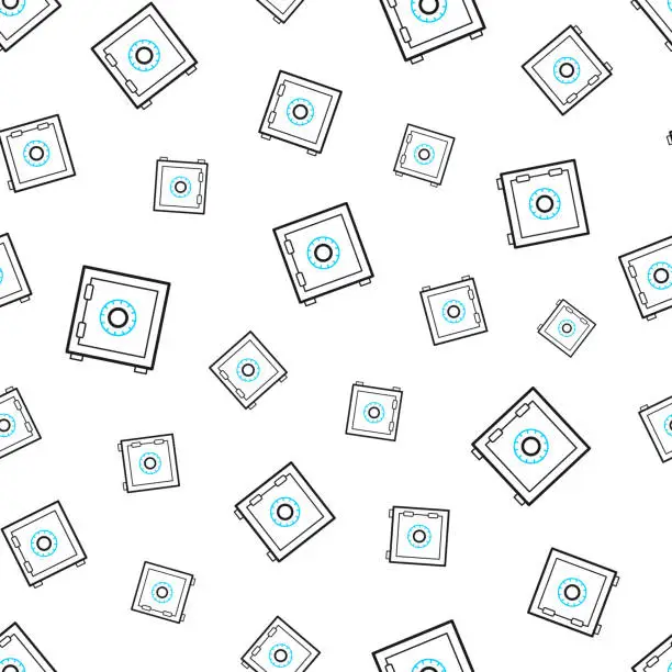 Vector illustration of Strongbox. Seamless pattern. Line icons on white background