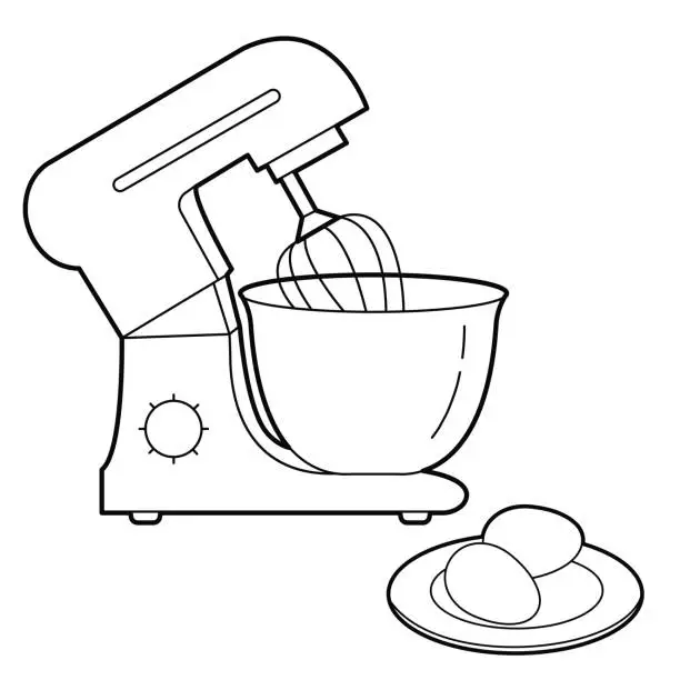 Vector illustration of Kitchen Tools. Kitchen machine and eggs. Outline illustration, design elements.