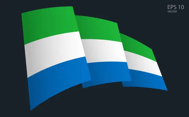 Vector illustration of Waving Vector flag of Sierra Leone. National flag waving symbol. Banner design element.