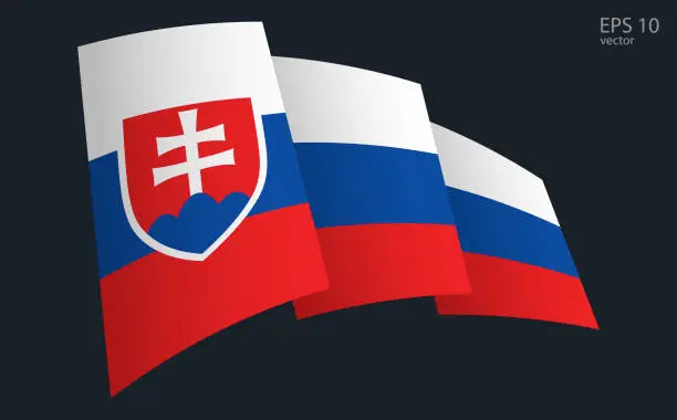 Vector illustration of Waving Vector flag of Slovakia. National flag waving symbol. Banner design element.
