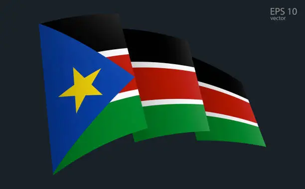 Vector illustration of Waving Vector flag of South Sudan. National flag waving symbol. Banner design element.