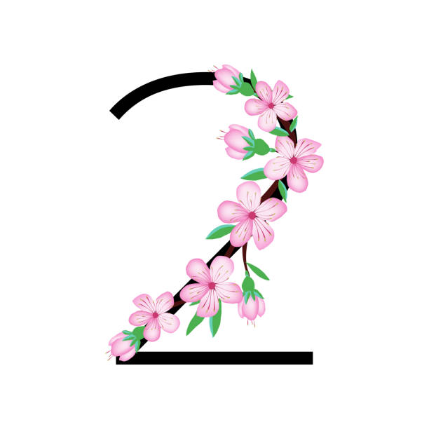 istock Sakura blossom pink little flower alphabet for design of card or invitation. Vector czerry floral branch illustrations, isolated on white background for spring gesign 2085674898