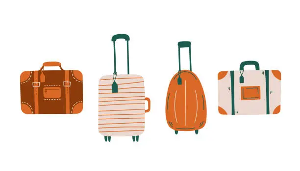 Vector illustration of Luggage and suitcase hand drawn vector set