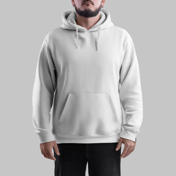 istock White hoodie mockup on bearded man, oversized sweatshirt with pocket, for design, branding, front view. 2085676478
