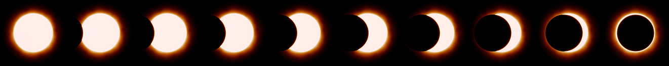 Collection of Different Phases of Solar Eclipse 3D Illustration Isolated on Black Background