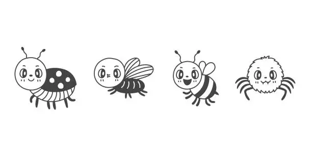 Vector illustration of Cute retro insects doodle vector set