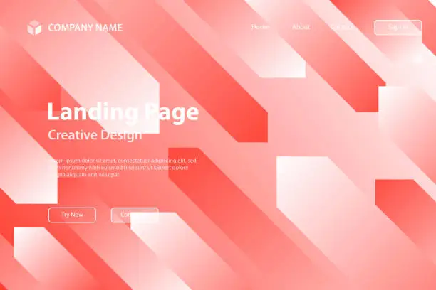 Vector illustration of Landing page Template - Abstract design with geometric shapes - Trendy Red Gradient