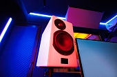 Hi-fi studio monitors for sound recording. Professional audio equipment for musician.
